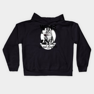 Wine and British Longhair cat, longhairs kitten sketch lover Kids Hoodie